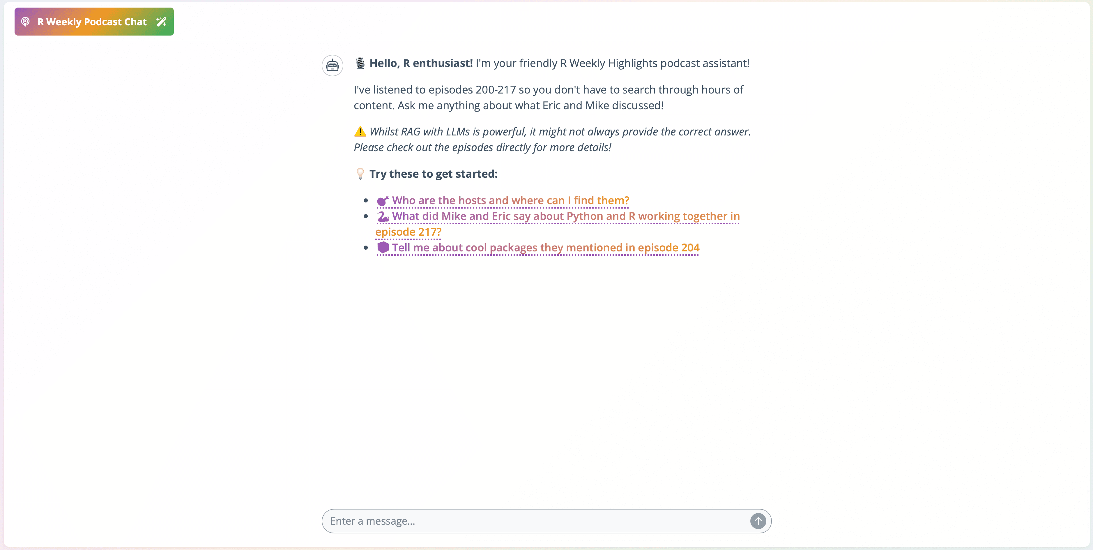 R Weekly Chatbot